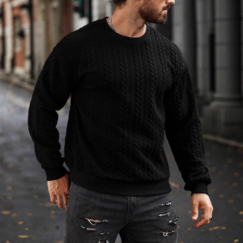 Džemperis su ilgomis rankovėmis be apykaklės, siauras kirpimas, medvilnės-poliesterio mišinys