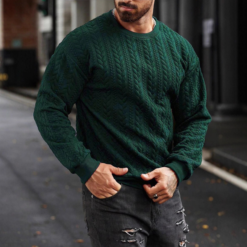 Džemperis su ilgomis rankovėmis be apykaklės, siauras kirpimas, medvilnės-poliesterio mišinys