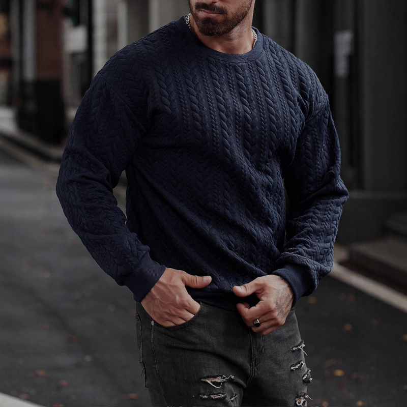 Džemperis su ilgomis rankovėmis be apykaklės, siauras kirpimas, medvilnės-poliesterio mišinys