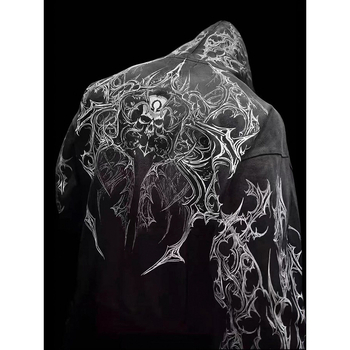 Худи с качулка и открит преден дизайн – американски ретро стил, полиестер с флисова подплата, принт, джоб кенгуру