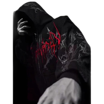 Худи с качулка и открит преден дизайн – американски ретро стил, полиестер с флисова подплата, принт, джоб кенгуру