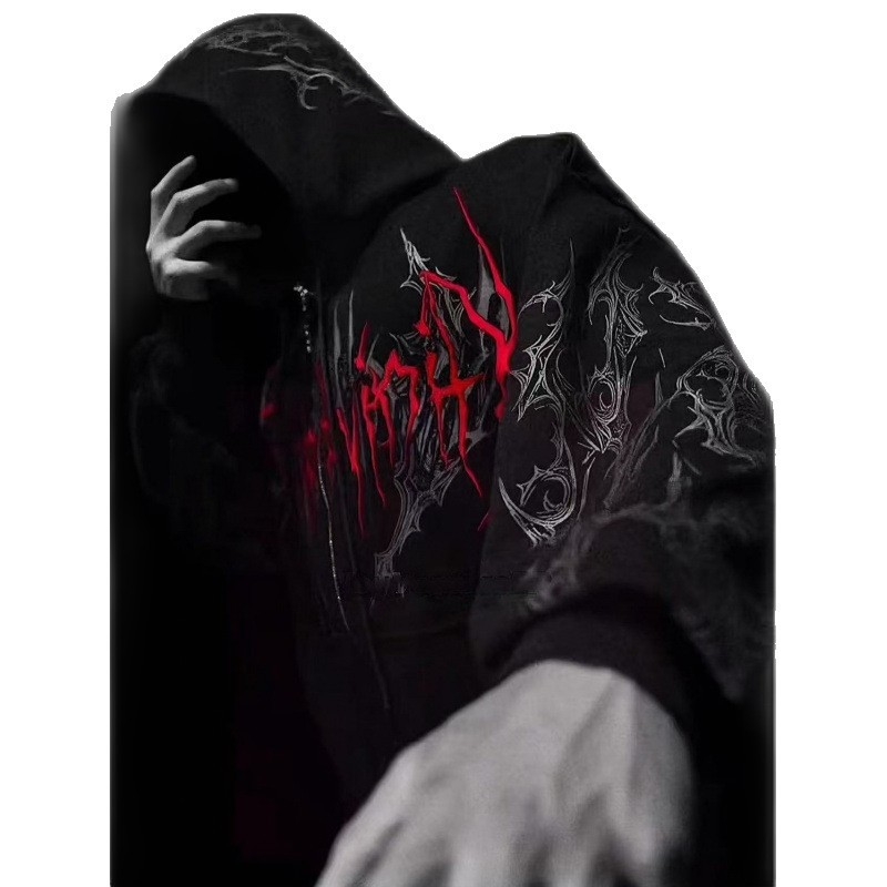 Kapucės džemperis su atviru priekiu – Amerikietiško retro stiliaus, poliesteris su fleece įdaila, spaudas, kengūros kišenė