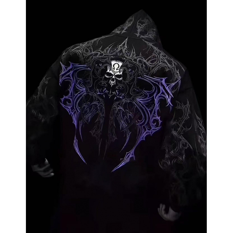 Kapucės džemperis su atviru priekiu – Amerikietiško retro stiliaus, poliesteris su fleece įdaila, spaudas, kengūros kišenė