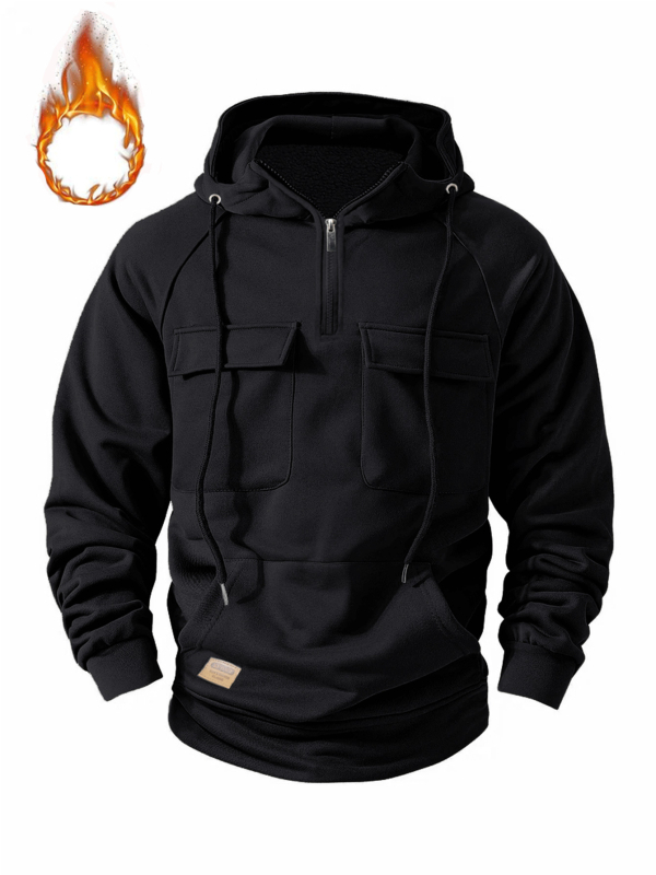 Vyrinė kapučinė striukė su fleece, vintage stilius, užtrauktukas, kelios kišenės su odiniais akcentais