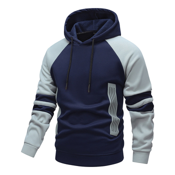 Ανδρικό φούτερ με κουκούλα, ρίγες σε χρωματικά μπλοκ, φερμουάρ, χαλαρή γραμμή, μακρύ μανίκι