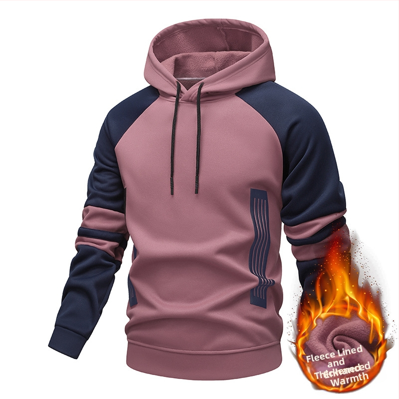 Vyriskas megztinis su gobtuvu, spalvų blokai ir dryžiai, užtrauktukas, laisvas kirpimas, ilgomis rankovėmis