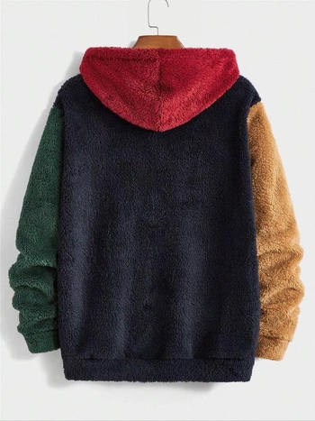 Ανδρικό hooded φούτερ από Corduroy με Colorblock patch pocket και κορδόνι, Rabbit Hair 96%+