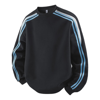 Ανδρικό ριγέ φούτερ-πουλόβερ, στρογγυλός λαιμός, μακριά μανίκια, άνετη φάρμα, 100% πολυεστέρας