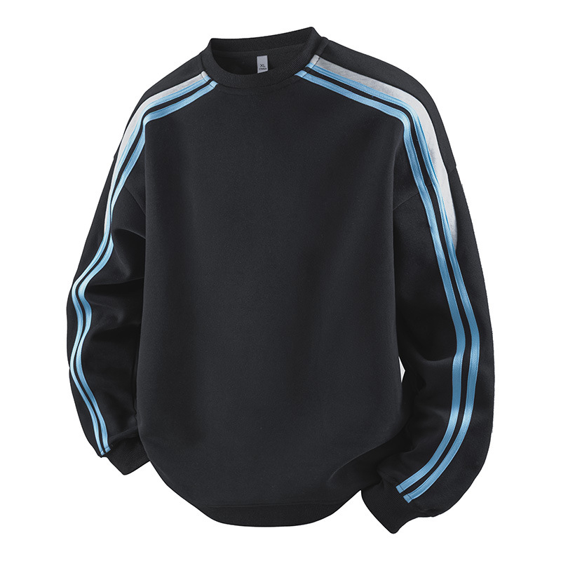 Vyrų dryžuotas puloveris su apvaliu kaklu, ilgomis rankovėmis, laisvas kirpimas, 100% poliesteris