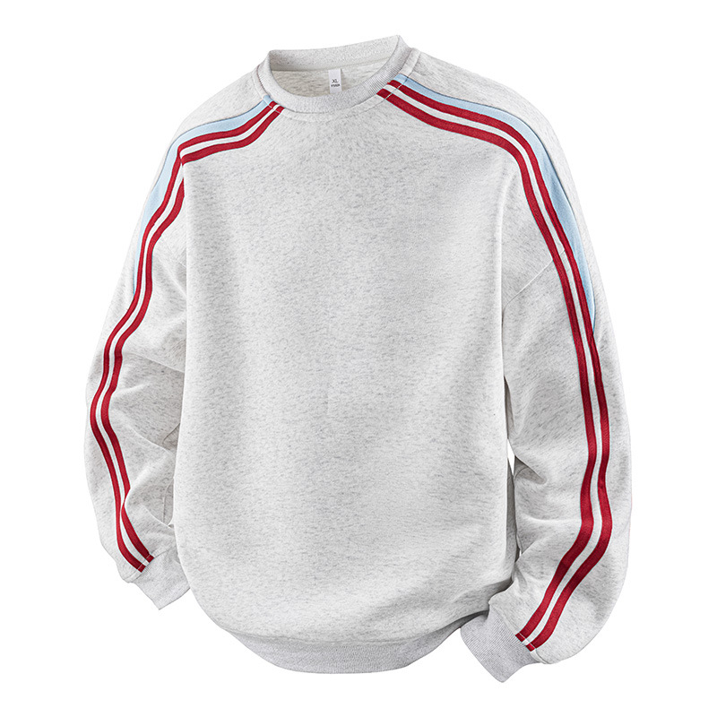 Vyrų dryžuotas puloveris su apvaliu kaklu, ilgomis rankovėmis, laisvas kirpimas, 100% poliesteris