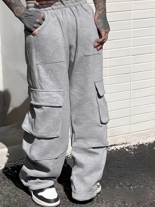 Работни панталони със спортен стил, 100% полиестер, есен 2025, за тийнейджъри, широки крачоли