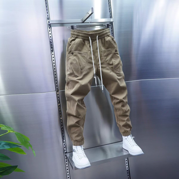 Εργασιακά-καθημερινά παντελόνια με πιέτες και πολλαπλές τσέπες, ίσια γραμμή, μέση με κορδόνι, κλείσιμο με κορδόνι