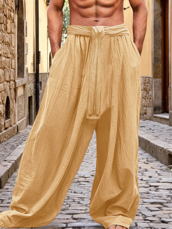 Vyriskos plačių kelnių sportinės kelnės, greitai džiūstantis kvėpuojantis audinys, juosmuo su raišteliu, ilgos laisvos kelnės