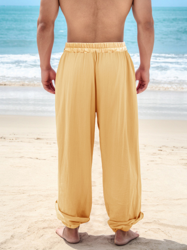 Vyriskos plačių kelnių sportinės kelnės, greitai džiūstantis kvėpuojantis audinys, juosmuo su raišteliu, ilgos laisvos kelnės