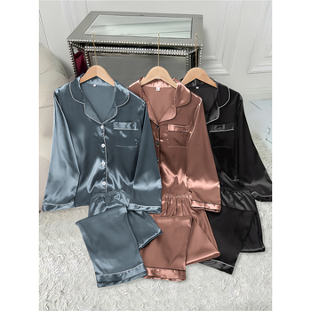 Pizsama szett – poliészter, közepes súlyú, hosszú ujjú, mindennapi stílus