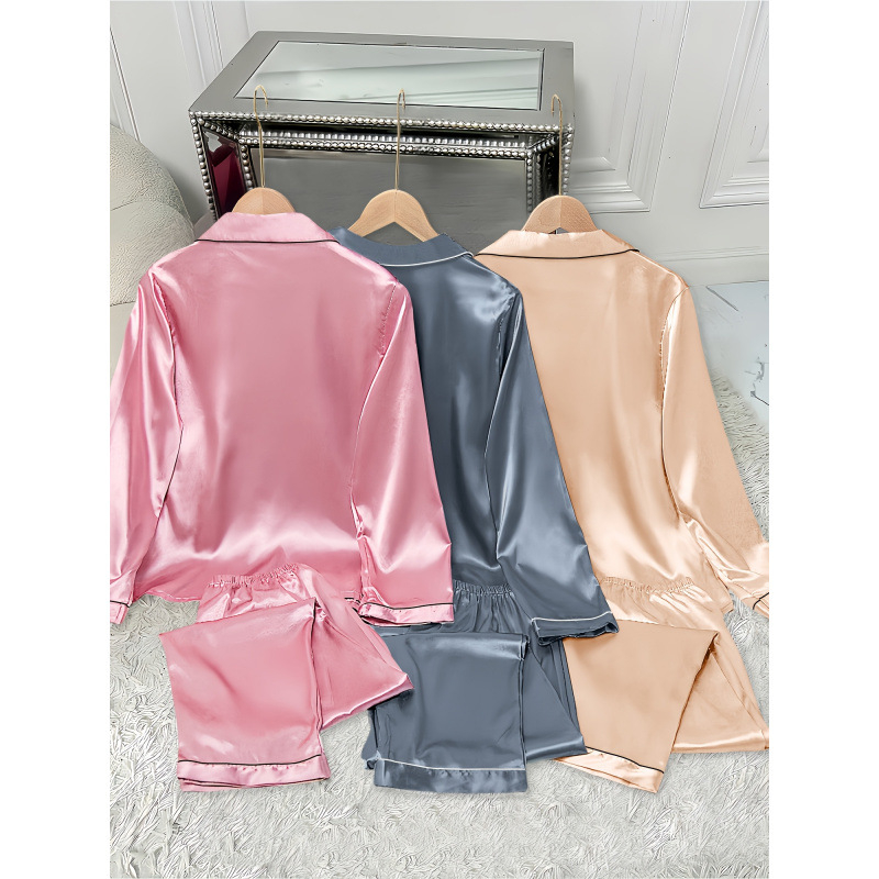 Pizsama szett – poliészter, közepes súlyú, hosszú ujjú, mindennapi stílus