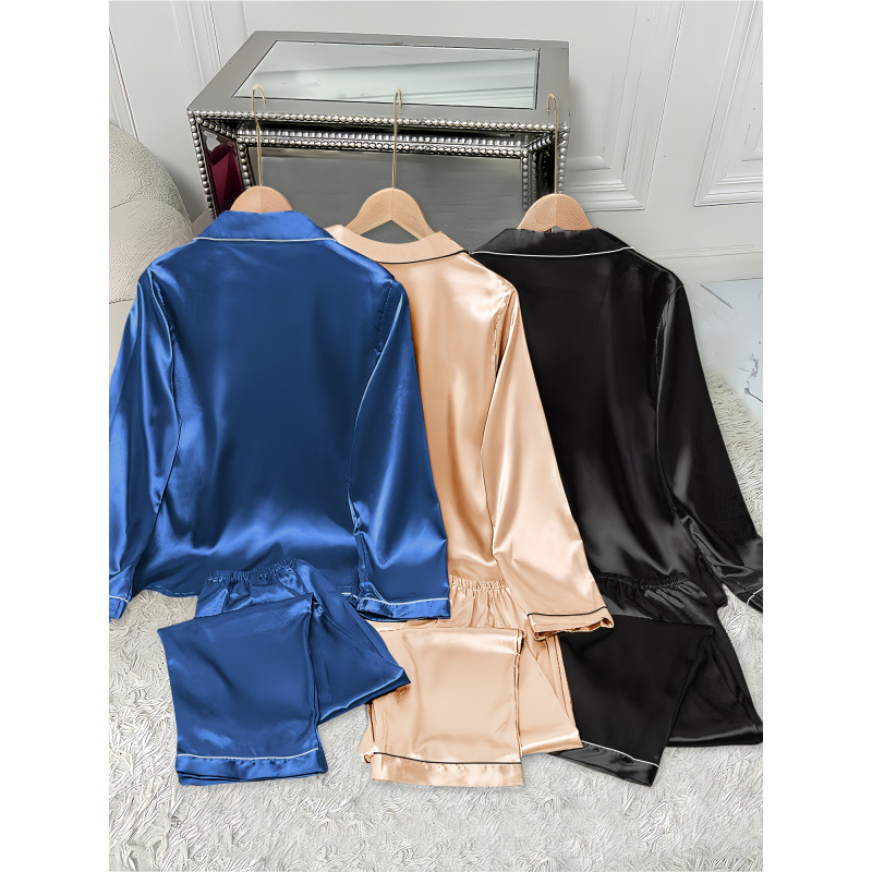 Pizsama szett – poliészter, közepes súlyú, hosszú ujjú, mindennapi stílus