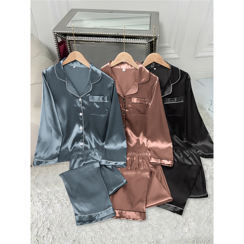 Pizsama szett – poliészter, közepes súlyú, hosszú ujjú, mindennapi stílus