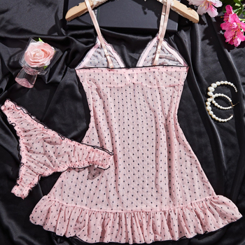 Δύο τεμάχια σετ εσωρούχων ύπνου με πλέγμα και κυματικό μοτίφο, ύφασμα πολυεστέρας 80–90%, γυναικείο, κυκλοφόρησε το καλοκαίρι 2024