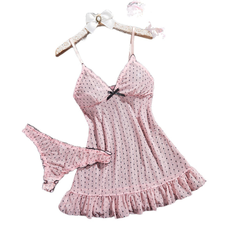 Дамски мрежест секси комплект бельо за спане – две части с принт на вълни, презрамки; материя: полиестер, 80–90% полиестер; за дами; лято 2024