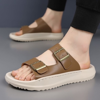 Vyriniai sandalai iš dviejų sluoksnių odos su viršutine dalimi, kasdienio stiliaus