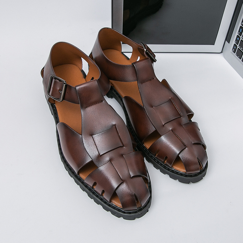 Vyriniai sandalai, kvėpuojantis dizainas, viršus dirbtinis PU, padas guma, užsegimas sagtimi, kasdienis stilius, uždarta pirštas