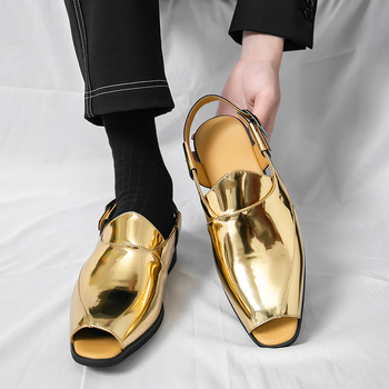 Vyriski PU dirbtinės odos sandalai su atvirais pirštais, kvėpuojantys, sagties užsegimas, gumos padas