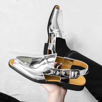 Vyriski PU dirbtinės odos sandalai su atvirais pirštais, kvėpuojantys, sagties užsegimas, gumos padas