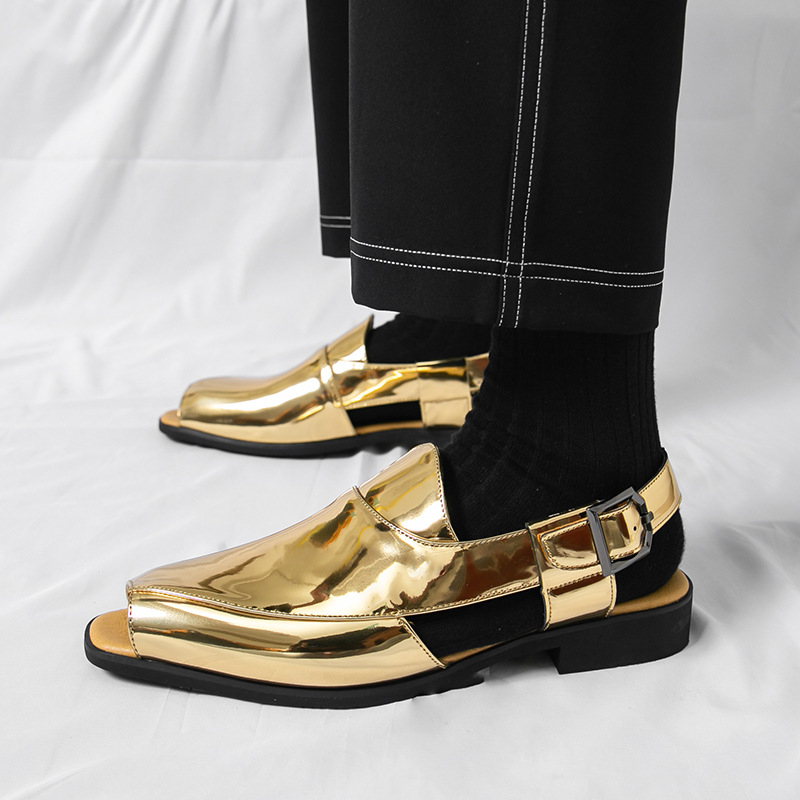 Vyriski PU dirbtinės odos sandalai su atvirais pirštais, kvėpuojantys, sagties užsegimas, gumos padas