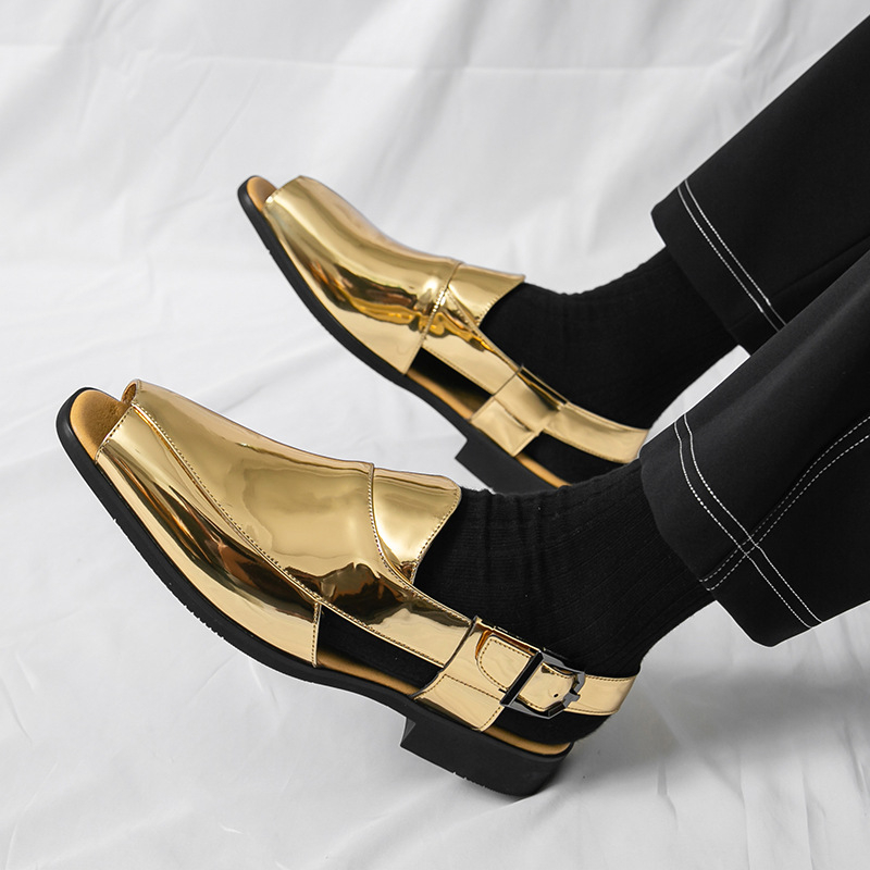 Vyriski PU dirbtinės odos sandalai su atvirais pirštais, kvėpuojantys, sagties užsegimas, gumos padas