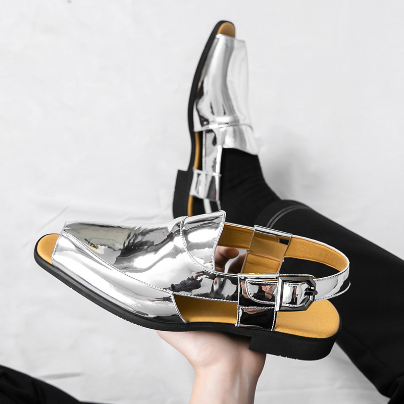 Vyriski PU dirbtinės odos sandalai su atvirais pirštais, kvėpuojantys, sagties užsegimas, gumos padas