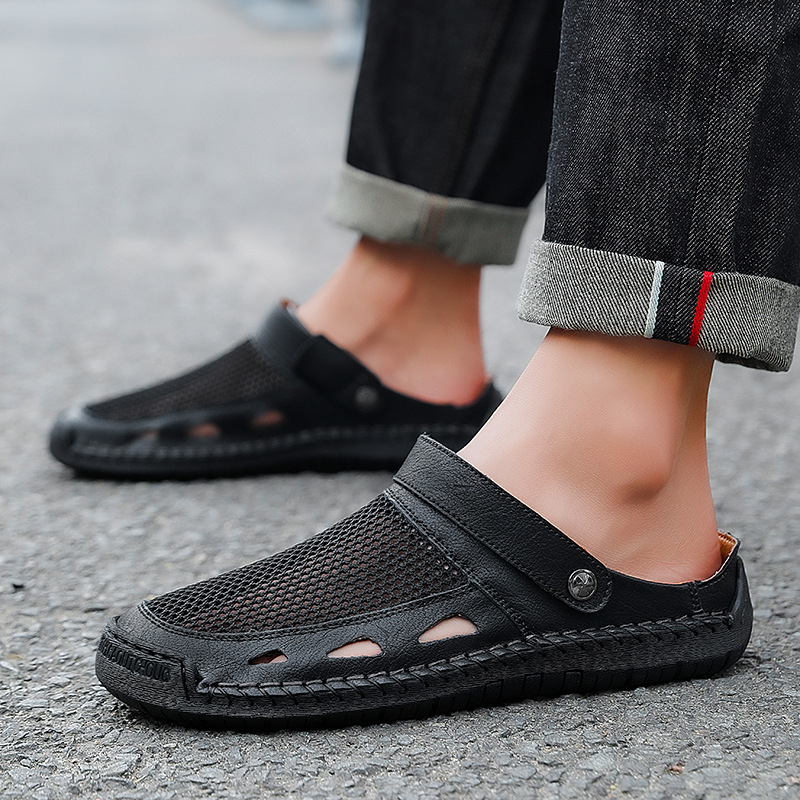 Vyriški EVA sandalai su kvėpuojančiu tinkliniu viršumi, atviras pirštas, slip-on užsegimas