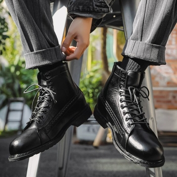 Μποτάκια Καουμπόη με Καμουφλάζ και Εμπρόσθιο Κορδόνι (Στρογυλή Μύτη; Μεσαίο Τακούνι 3-5 cm; PU Άνω Υλικό)