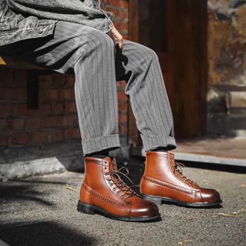 Μποτάκια Καουμπόη με Καμουφλάζ και Εμπρόσθιο Κορδόνι (Στρογυλή Μύτη; Μεσαίο Τακούνι 3-5 cm; PU Άνω Υλικό)