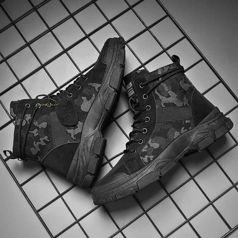 Férfi Martin bakancsok, PU felsőrész, injektált talp, középmagas szár, magasságnövelő, csúszásmentes