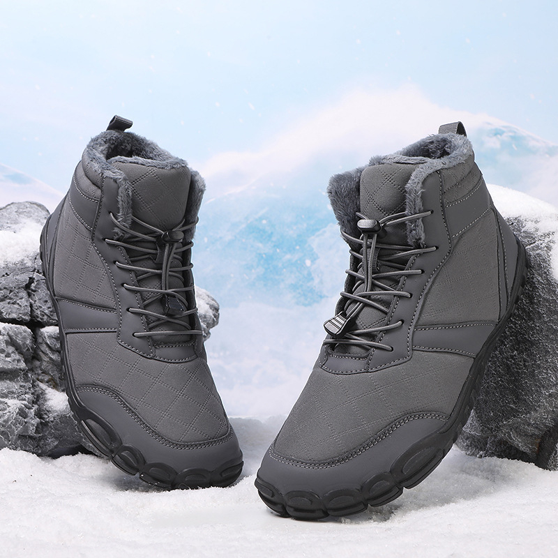 Ziemas augstie pārgājienu zābaki, ar fleece iekšpusi, bieza konstrukcija, pretslīdoša PU virsdaļa un PU zole