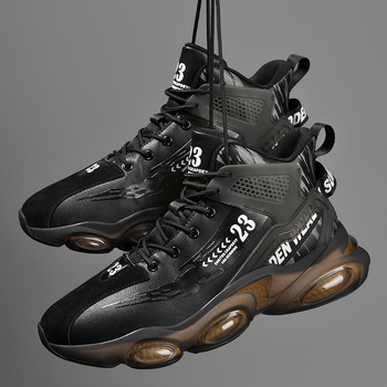 Ανδρικά αθλητικά παπούτσια καθημερινά, αναπνέον επάνω από τεχνητό δέρμα; σόλα TPU+αφρός; εσωτερική επένδυση με δίχτυ; πάτος PU; κορδόνια; μεσαίο ύψος; στρογγυλή μύτη