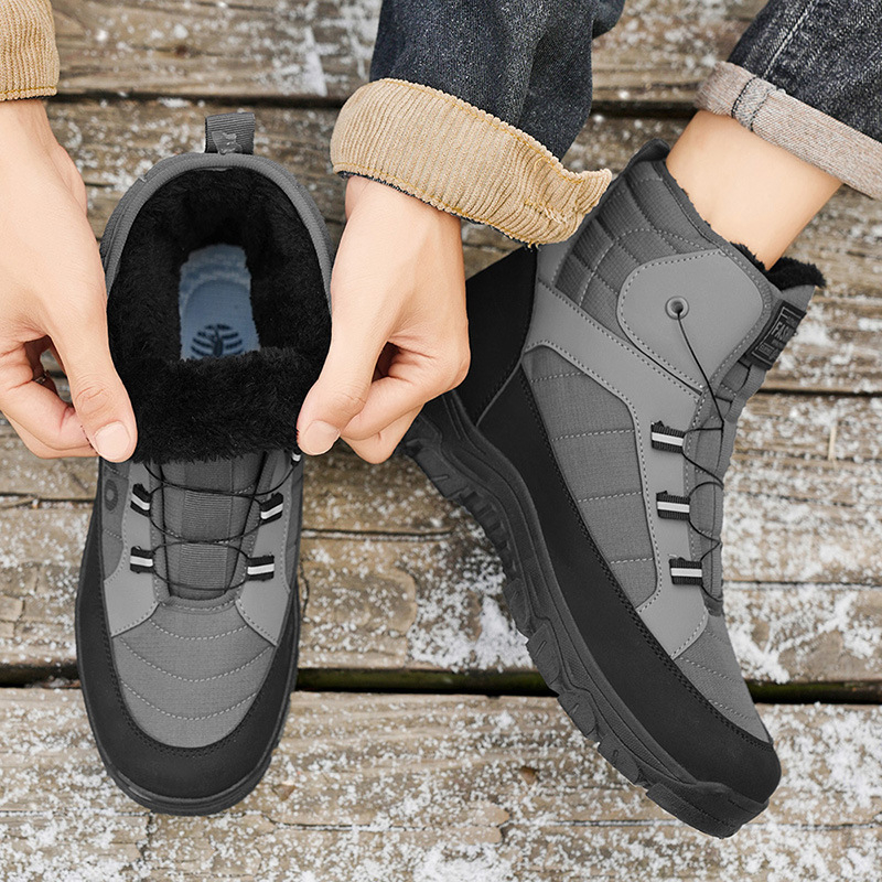 Ανδρικά χειμερινά μποτάκια χιονιού με επένδυση από συνθετική γούνα, PU άνω, καουτσούκ σόλα, στρογγυλή μύτη, χαμηλό ύψος τακουνιού