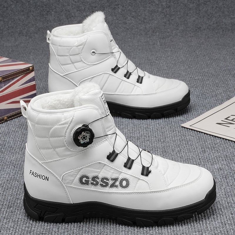 Ανδρικά χειμερινά μποτάκια χιονιού με επένδυση από συνθετική γούνα, PU άνω, καουτσούκ σόλα, στρογγυλή μύτη, χαμηλό ύψος τακουνιού