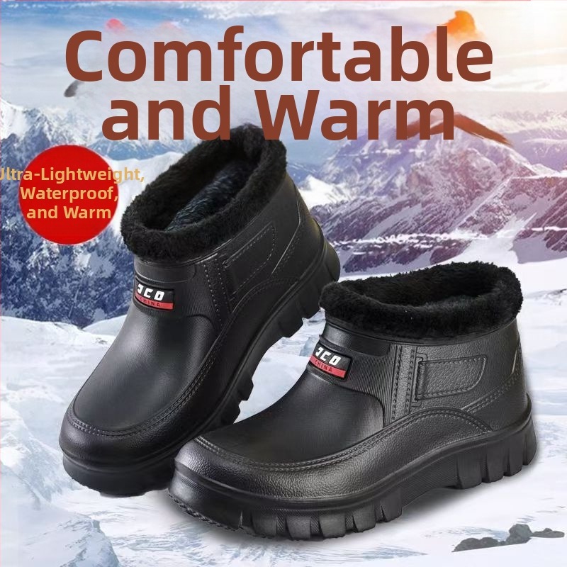 Водоустойчиви зимни обувки без връзки с топла подплата от флийс, лесно обуване, унисекс, EVA горна част и EVA подметка