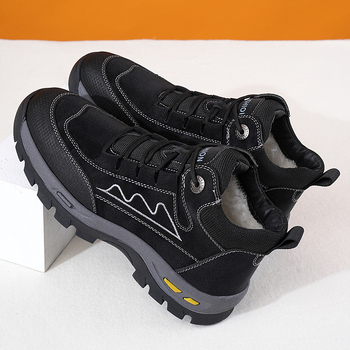 Ανδρικά μποτάκια χιονιού, υψηλά, με επένδυση φλίς, αδιάβροχα, αντιολισθητικά, ζεστά, σόλα καουτσούκ