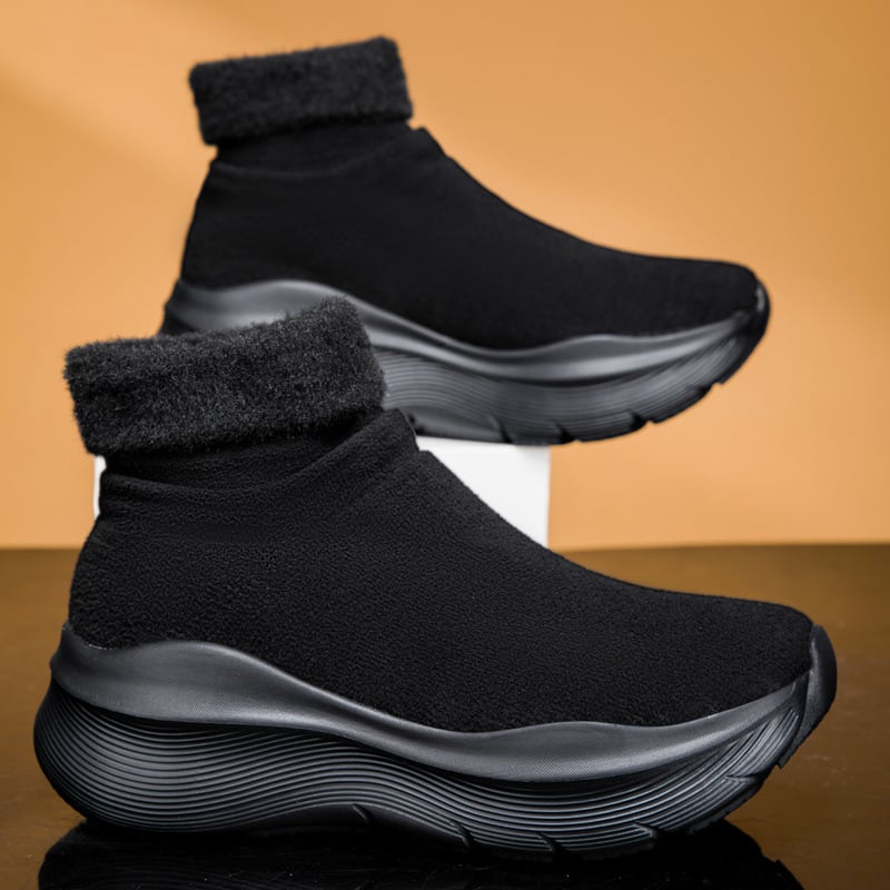 Casual unisex παπούτσια με μέτριο ύψος (Mid-Top), πάνω μέρος από σουέντ, παχιά σόλα 3-5 εκ, EVA εσωτερική σόλα, επένδυση από συνθετική γούνα, slip-on