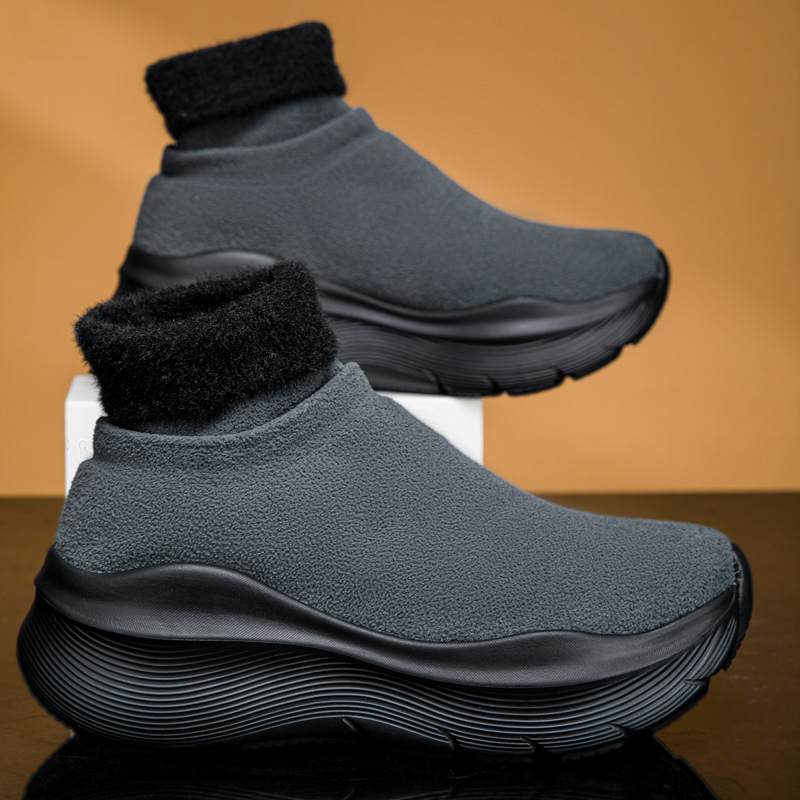 Casual unisex παπούτσια με μέτριο ύψος (Mid-Top), πάνω μέρος από σουέντ, παχιά σόλα 3-5 εκ, EVA εσωτερική σόλα, επένδυση από συνθετική γούνα, slip-on