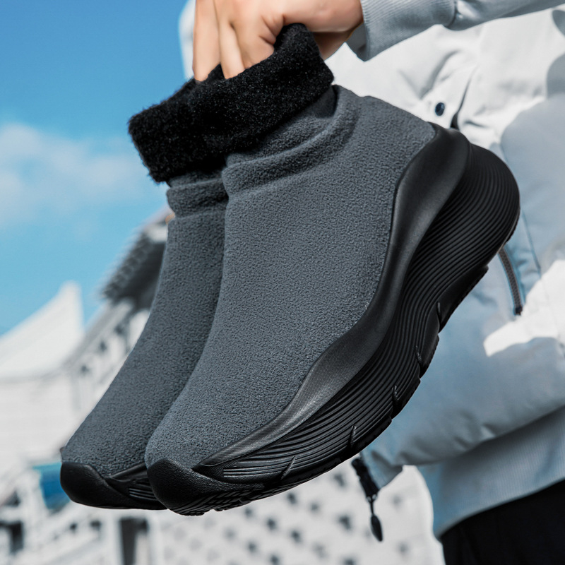 Casual unisex παπούτσια με μέτριο ύψος (Mid-Top), πάνω μέρος από σουέντ, παχιά σόλα 3-5 εκ, EVA εσωτερική σόλα, επένδυση από συνθετική γούνα, slip-on