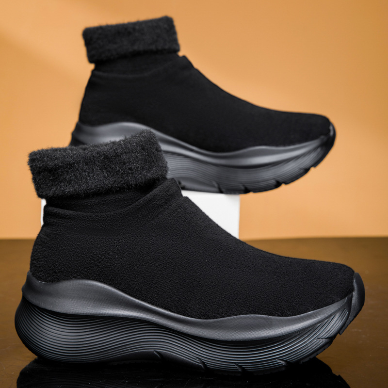 Casual unisex παπούτσια με μέτριο ύψος (Mid-Top), πάνω μέρος από σουέντ, παχιά σόλα 3-5 εκ, EVA εσωτερική σόλα, επένδυση από συνθετική γούνα, slip-on