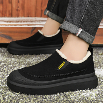 Ανδρικά χειμερινά μποτάκια slip-on με γούνινη επένδυση, παχιά μόνωση, άνω μέρος από συνθετικό δέρμα, σόλα PVC, στρογγυλή μύτη, καθημερινή χρήση
