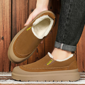 Ανδρικά χειμερινά μποτάκια slip-on με γούνινη επένδυση, παχιά μόνωση, άνω μέρος από συνθετικό δέρμα, σόλα PVC, στρογγυλή μύτη, καθημερινή χρήση