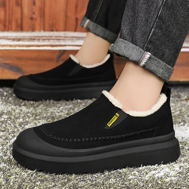 Ανδρικά χειμερινά μποτάκια slip-on με γούνινη επένδυση, παχιά μόνωση, άνω μέρος από συνθετικό δέρμα, σόλα PVC, στρογγυλή μύτη, καθημερινή χρήση