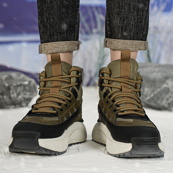 Ανδρικά χειμερινά μποτάκια με υψηλό άνω μέρος, κορδωτά, PU επάνω, καουτσούκ σόλα, στρογγυλή μύτη