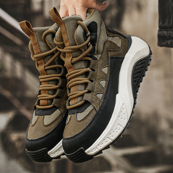 Ανδρικά χειμερινά μποτάκια με υψηλό άνω μέρος, κορδωτά, PU επάνω, καουτσούκ σόλα, στρογγυλή μύτη